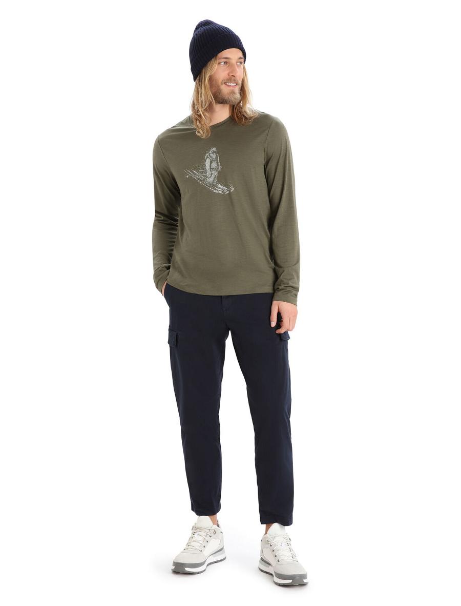 Loden Icebreaker Merino Tech Lite II T-Shirt Skiing Yeti Men's Long Sleeve | AU 1226SGLO